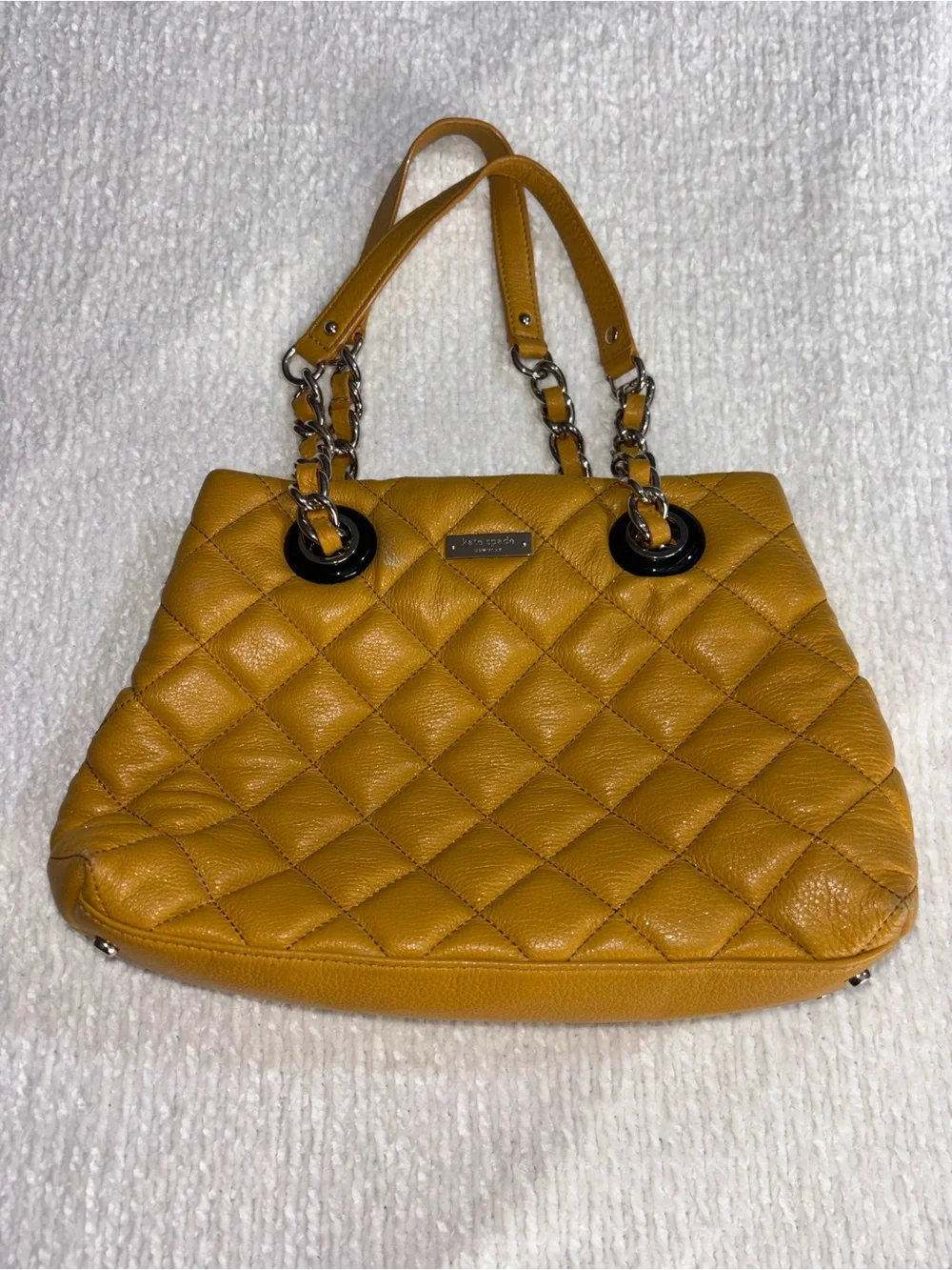 kate spade Quilted Mustard Yellow Leather Shoulder Bag with Chain Handles